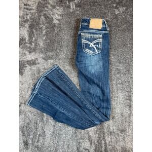 Amethyst Jeans Flared Denim Distressed Bootcut Embellished Pockets Size 0